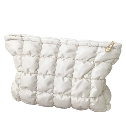 New Custom Logo Puffy Makeup Pouch Travel Soft Plain Padded Nylon Quilted Puffer Make up Cosmetic Bag