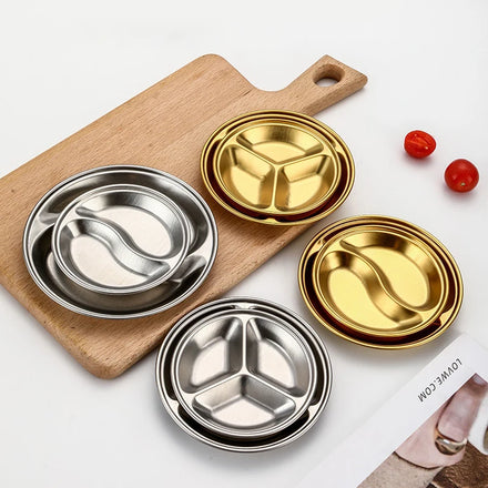 Creative Stainless Steel Circular Partition Plate Thickened Golden Sauce Plate Snack Plate Flavor Plate Divided Dishes Plates