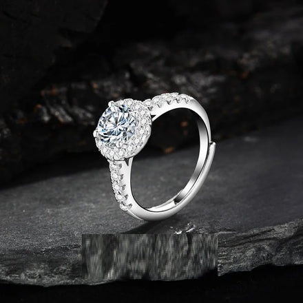 1ct Diamond Zircon Sparkling Open Adjustable Wedding Engagement Ring Non-Fade Bridal Finger Ring Wedding Jewelry
