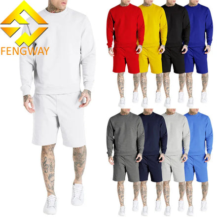 Men's Summer Fashion Casual Sports Suit Long Sleeve round Neck T-Shirt & Shorts with Custom Logo Breathable Fitness Suit