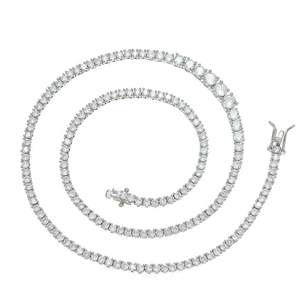 BC183 3 Wide Women's Silver Plated Hip Hop Engagement Necklace Brass Cubic Zircon Tennis Geometric Link Chain for Anniversary