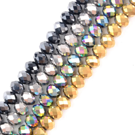 AsVrai U Faceted Electroplated AB Crystal Glass Rondelle Beads Loose for Jewelry Making DIY Handmade Bracelet Necklace