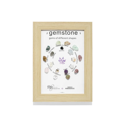 Framed Chakra Gemstone Photo Frame Crystal Tumble Stone Wall Art for Tabletop Office Home Decoration Display