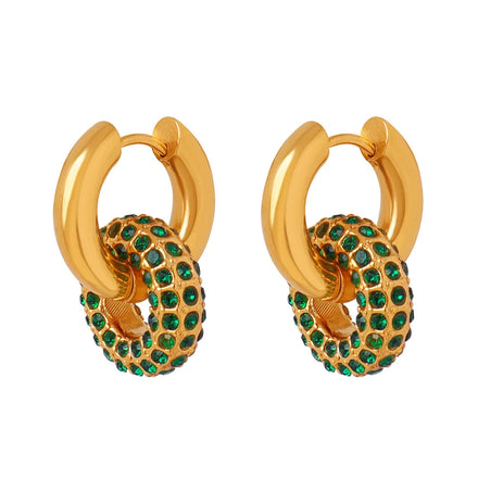 Fenny 18K Gold-plated Wholesale Jewelry Fashion Luxury Chunky Zirconia Circle Pendant Huggie Stainless Steel Earring for Women