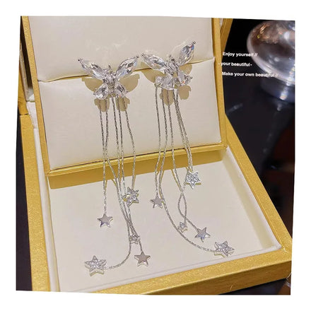 DAIHE 2024 New S925 Silver Needle Tassel Long Rhinestones Earrings Luxury Butterfly Earrings Women
