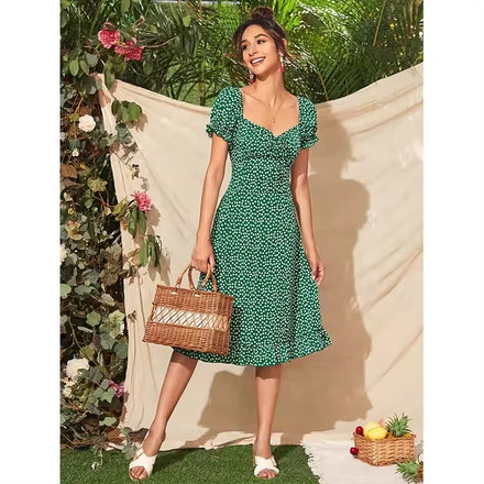 Daily Casual Printed Dresses Summer New Fashion Versatile Slim and Slim One-piece Dress Suitable for Picnic