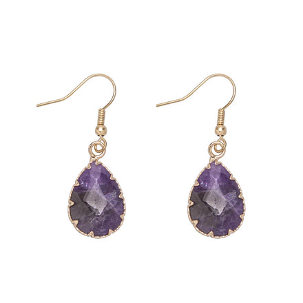 New Natural Crystal Stone Rose Quartz Amethyst Obsidian Drop Eardrop Earrings for Women Jewelry Crystal Earrings