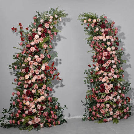 EG-WDV79 New Design Luxury Wedding Backdrop Floral Arrangement Artificial Green Red Flower Wedding Horn Arch Forest