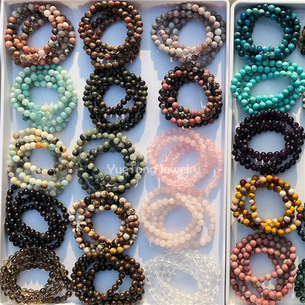 Wholesale 4/6/8/10mm Round Natural Stone Beads Bracelet Birthstone Healing Quartz Crystal Gemstone Bracelet for Men Women Girl