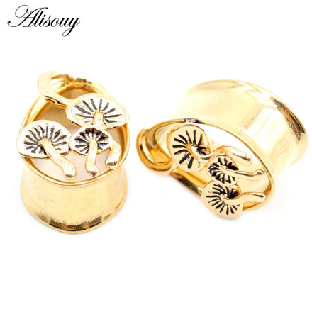 Alisouy Stainless Steel Water Drop Mushroom Moon Ear Tunnels Plugs Expanders Stretcher Gauges Earring Piercing Body Jewelry
