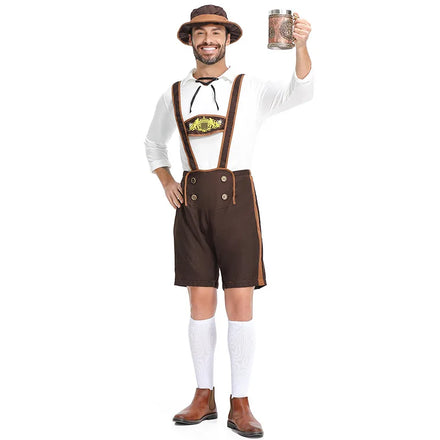 Bavarian Oktoberfest German Beer Festival Cosplay Men Oktoberfest Costume Set Adult Costumes Hat Top Short