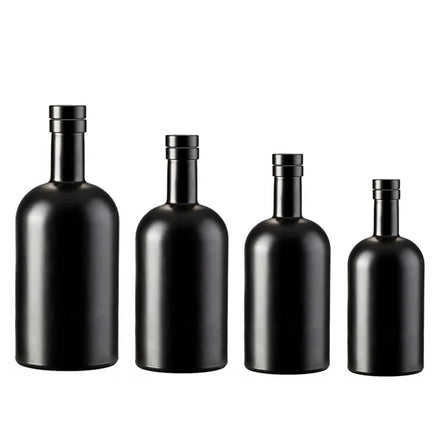 Unique Design 200ml 375ml 500ml 750ml 1000ml Frosted Black Olive Oil Glass Bottles with Corked