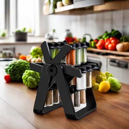 Hot Sale 18 Glass Jars Multifunctional Revolving Bottle Organizer Metal Spice Rack Set for Kitchen Seasoning Storage