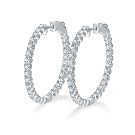 Hot Selling 925 Sterling Silver Rhodium Gold Plated Brilliant Cut Moissanite Hoop Earrings Micro Setting Grace Style for Women