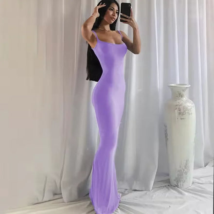Drop Shipping 2022 Long Elegant Solid Color slip Bodycon Maxi Dress Plus Size Women's Casual Dress