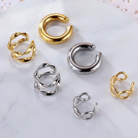 Wholesale Trendy Stainless Steel Earrings 18k Gold Pvd Plated Ear Clip Non Tarnish Ear Cuff Conch Earrings Non Pierced Women Men