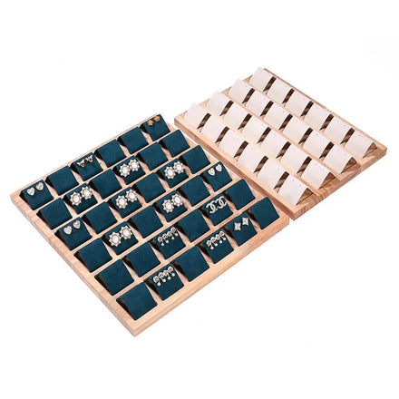 Wholesale Factory Direct Real Wooden Earring Jewelry Display Table Velvet PU Leather Inner Tray Custom Logo Customizable Design