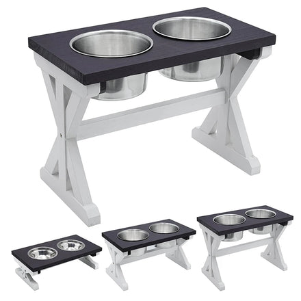 2025 NEW Modern X Pattern Wooden Farmhouse Elevated Dogs CATS Food Bowl with 2 Bowls