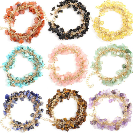 Natural Stone Chip Bohemian Style Crystal Bracelet Multi Color Versatile Fashion Wrist Jewelry