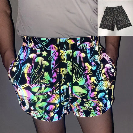Universal Outdoor Sports Running Cycling Hip Hop Plus Size Mushroom Pattern Hi Visible Reflective rainbow Shorts Party Wear