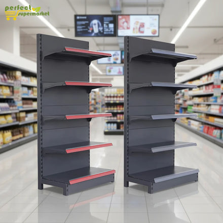 Heavy Duty Steel Supermarket Storage Rack with Double-Sided Design and Epoxy Powder Coating for Grocery Shelves Retail Stores