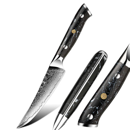 Yangjiang Amber Damascus Steak Knife Set Razor Sharp with Black Turquoine Handle Includes Fine Gift Box