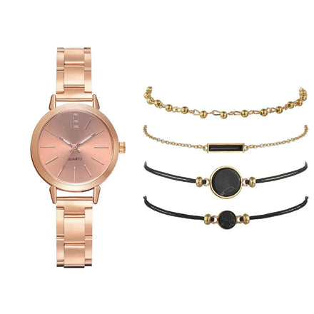 Luxury Quartz Women Watch Set Rose Gold Jewelry Gift Lady Watch Set