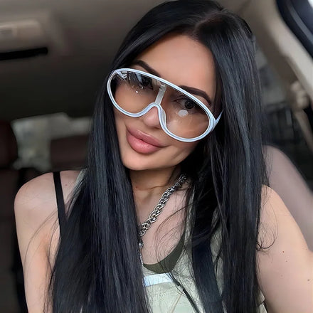 12132 One Piece Champagne Sunglasses for Women New Fashion Oversized Gradient Yellow Sun Glasses Female Elegant Shades