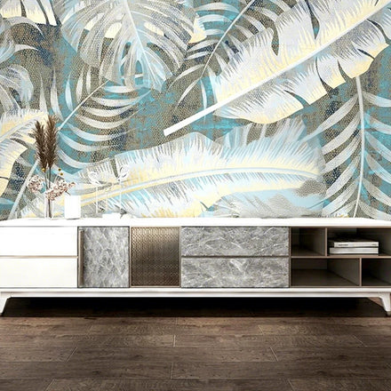 Modern Minimalist Plants Adhesive Silk Waterproof Moisture-Proof 3D Wallpaper for Living Room and Administration Use
