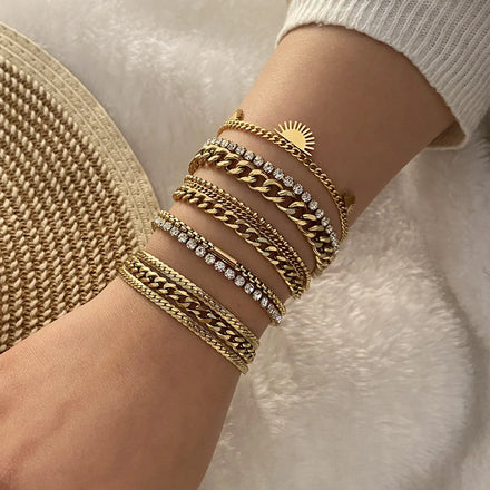 Hot Sale Personality 18k Gold Plated Jewelry Bracelet Stainless Steel Chain Stacking Bracelet for Women