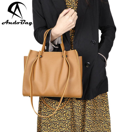 AndoBag Genuine Leather Tote Bags Large Capacity Handbag Luxury Top Handle Shoulder Bag for Women 1642