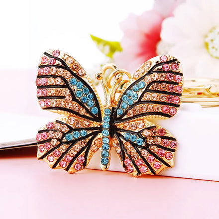 Cute Butterfly Shape Keychain Crystal Sparkling Rhinestone Key Chains Bag Charm Pendant for Women Girls Gift Butterfly Keychain