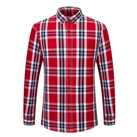 Men's 100% Cotton All Cotton Plaid Anti-Wrinkle Striped Long Sleeve Casual Young Twill Tatting Poplin Shirt Turn-Down Collar for