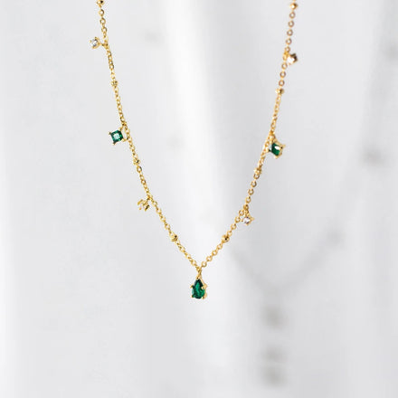 925 Silver Jewelry 18K Gold Necklace Pendant Green Crystal Droplet Zircon Drop Necklace for Women Simple