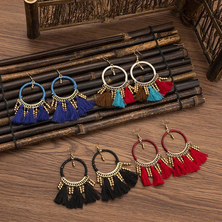New Ethnic Style Color Seed Bead Tassel Earrings Wholesale Hand-woven Boho Drop Earrings Jewelry for Women