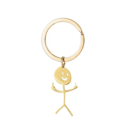 Funny Middle Finger Stickman Keychain Cute Steel School Bag Car Key Pendant Couple New Trinket Gift Keyrings