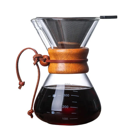 Pour Over Coffee Maker with Reusable Stainless Steel Filter 400/600/800/1000ML Borosilicate Glass Coffee Carafe Coffee Pot
