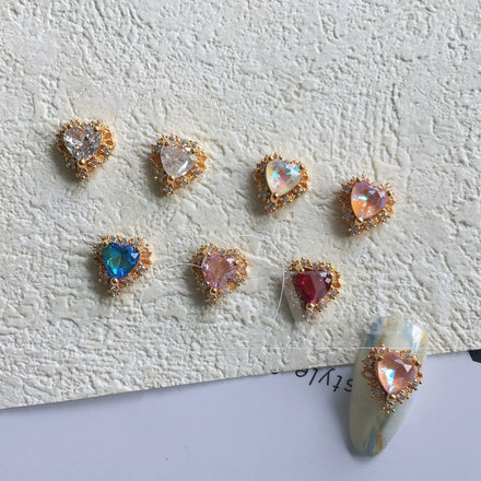 Wholesale Luxury Nail Art Decoration 3D Zircon Jewels With Mixed Colors Mocha Heart Diamonds DIY Design