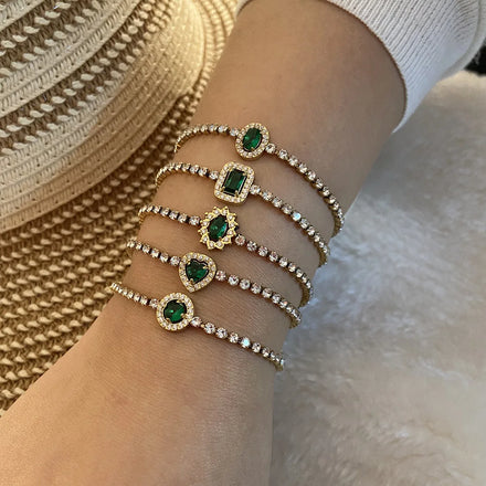 Trendy Vintage Stainless Steel Bracelet Emerald Loving Stacking Zircon Bracelet for Women
