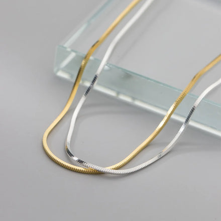 925 Sterling Silver Gold Plated Unique Link Chain Charm Snake Bone Chain Choker Necklace for Men Women