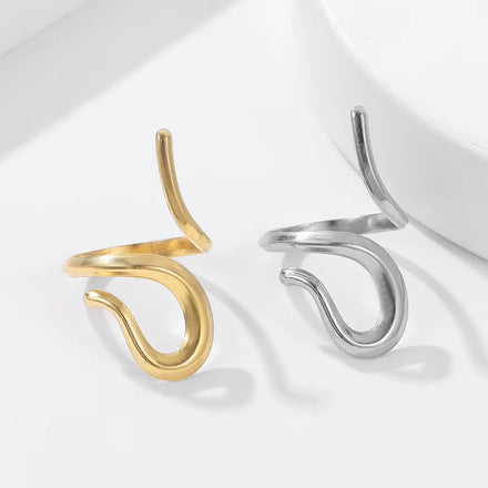 Stainless Steel Open Ring for Women Men Fashion Trend Irregular Geometric Adjustable Waterproof Ring Jewelry