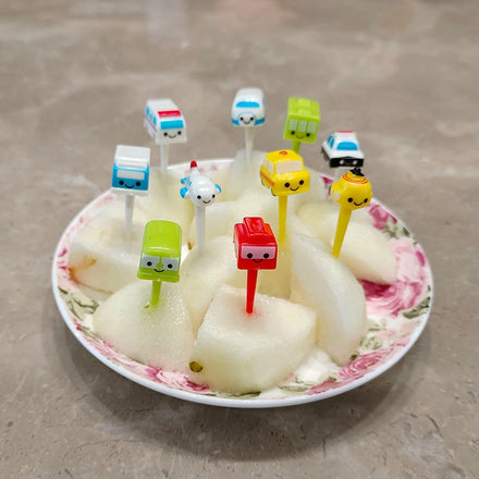 X87 Mini Bento Picks Plastic Cartoon Animal Shape Fruit Forks Cars Airplanes Children's Fruit Tags Party Dessert Fork for Kids