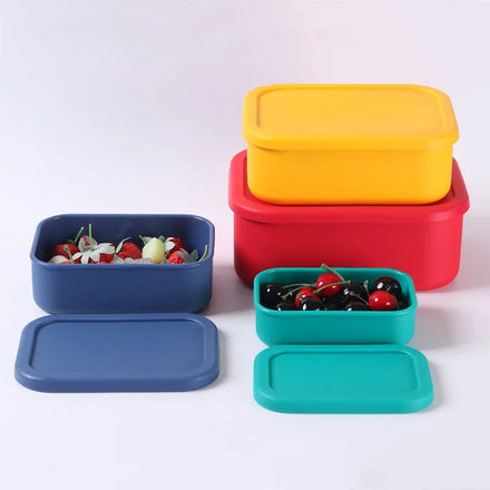 Eco-Friendly BPA Free Food Grade Silicone Dinnerware Sets 4-Piece Utensils Kit for Back to School Food Storage Kids