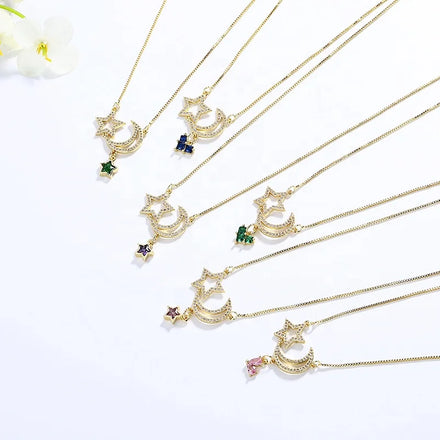 Charm Necklace Copper Charms Wholesale 18K Gold Plated Zircon Star Pendant Fashion Jewelry for Women Accessories