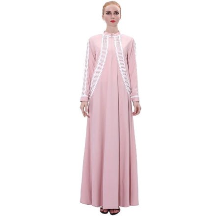Long Style Lacework Decoration Zipper Front Plain Color Ladies Abaya Dubai Dresses Turkey Traditional