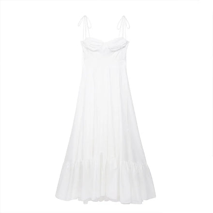 ZATRHMBM Women's 2024 Latest Fashion Retro Backless Woven Poplin Dress With Ruched Decoration Stylish Layered Sleeved Dress