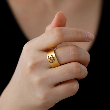 Buddhism Indian Yoga Om Symbol Rings for Women Supernatural Religious Talisman Amulet Stainless Steel Jewelry Gifts