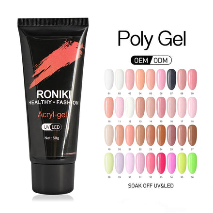 RONIKI Nail Extension Gel Poly Acrylic Gel Set Kit 36 Colors OEM Custom Logo Private Label Long Lasting Acrylic Nail Poly Gel