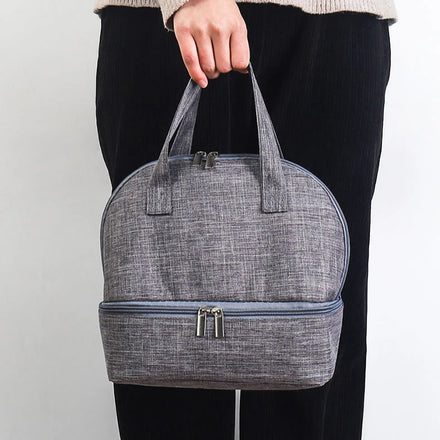 Insulated Lunch Bag Dual Compartment Lunch Tote with Handle Large Reusable Cooler Ice Pack Handbag for Women Men