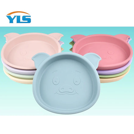 BPA Free Food Grade Silicone Pig Shape Plate for Infants Kids Divided Assiette Dining Dish Customized Color & Logo